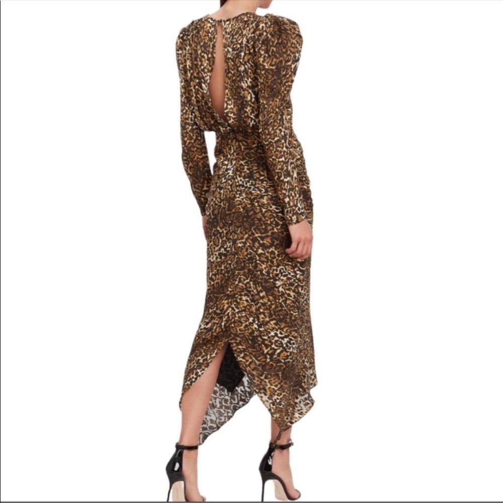 Ronny Kobo Leopard Print Brown Black Ruched Sheath Midi Dress